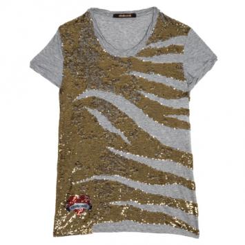 Pre Owned Roberto Cavalli Sequin Short Sleeve Top M