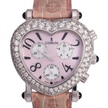 Corum Romantic Heart 18 K White Gold Diamond Womens Wristwatch 38MM