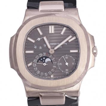 Pre Owned Patek Philippe Nautilus 18 K White Gold Power Reserve Mens Wristwatch 40 MM