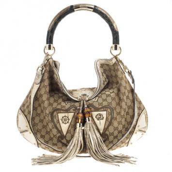 Gucci Limited Edition Beige GG Canvas Crest Patchwork Indy Top Handle Bag