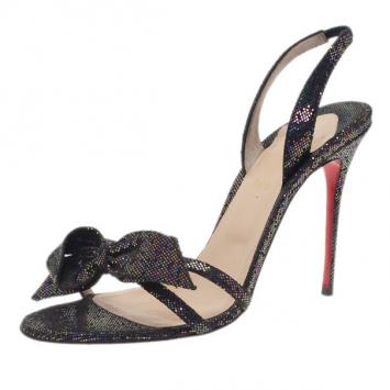 Christian Louboutin Black Grusanda Glitter Bow Sandals Size 40