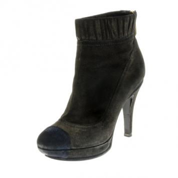 Chanel Grey Suede CC Cap Toe Ankle Boots Size 37