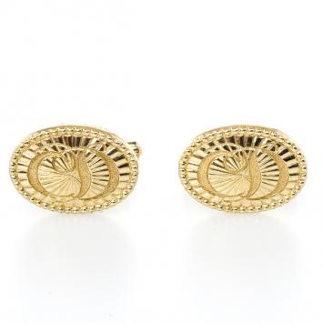 Pre Owned Christian Dior Logo Gold Plated Round Cufflinks