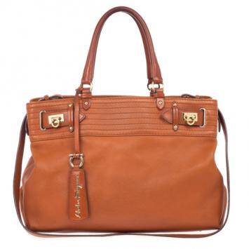 Salvatore Ferragamo Terracotta Leather Buckled Tote Bag