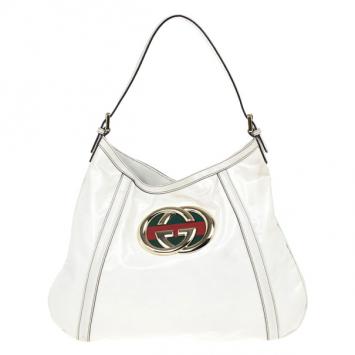 Gucci White Coated Twill 'Britt' Hobo