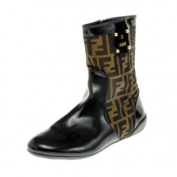 Fendi Tronchetto Zucca Flat Ankle Boots Size 39.5