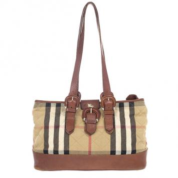 Burberry Nova-Check Quilted Fabric Tote Bag