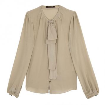 Pre Owned Roberto Cavalli Cream Silk Top Size L 