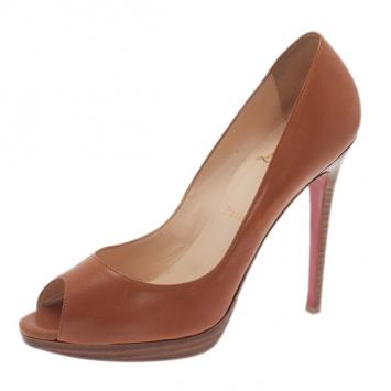 Christian Louboutin Brown Leather Yolanda Peep Toe Pumps Size 39