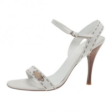 Fendi White Leather Ankle Strap Sandals Size 39
