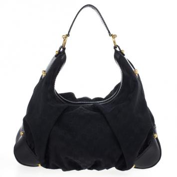Gucci Black Monogram Canvas Large Jockey Hobo