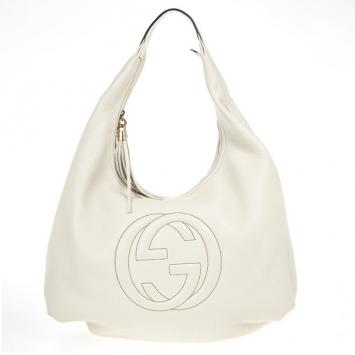 Gucci Off-White Pebbled Calfskin Leather Soho Hobo Bag