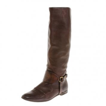 Gucci Brown Leather Riding Knee Boots Size 38