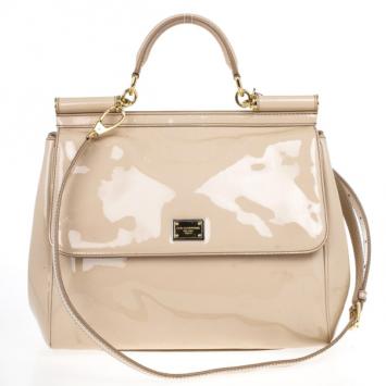 Dolce and Gabbana Beige Patent Leather Miss Sicily Top Handle Satchel