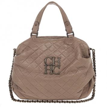 Carolina Herrera Brown Quilted Convertible Tote 