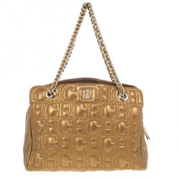 Carolina Herrera Monogram Embossed Chain Handle Tote