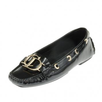 Christian Dior Black Patent Leather 'CD' Loafers Size 36