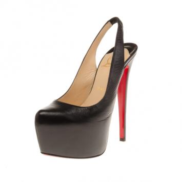 Christian Louboutin Black Leather Daf Slingback Platform Sandals Size 37.5