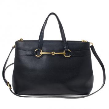 Gucci Black Leather Bright Bit Large Tote