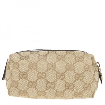Gucci Beige Ebony GG Canvas Cosmetic Pouch 