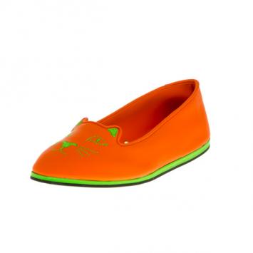 Charlotte Olympia Orange Capri Cat Embroidered Flats Size 37