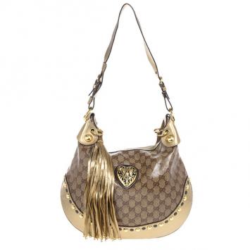 Gucci Beige Ebony Crystal GG Babouska Hobo Bag