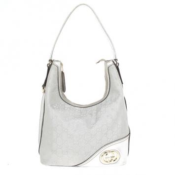 Pre Owned Gucci New Britt Silver Monogram Medium Hobo