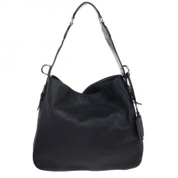Pre Owned Gucci Black Leather Gucci Heritage Web Striped Hobo