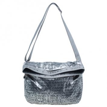 Chanel Dark Silver Vinyl Unlimited Large Messenger Tote Bag