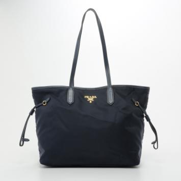 Prada Navy Nylon Saffiano Trimmed Drawstring Tote