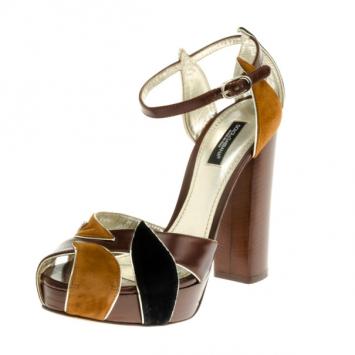 Dolce and Gabbana Brown Suede & Leather Sandals Size 37.5