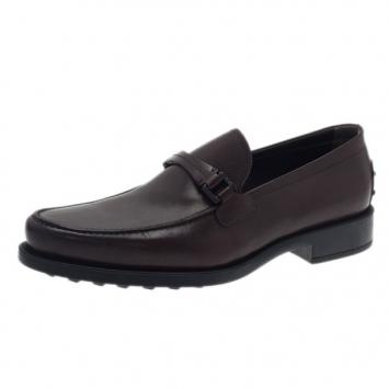 Pre Owned Tod's Brown Leather Saddle TT Buckle Loafers Size 42.5