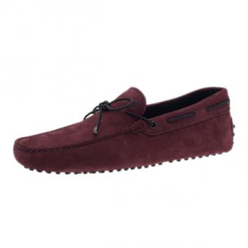 Pre Owned Tod's Burgundy Suede Bow Gommino Loafers Size 42