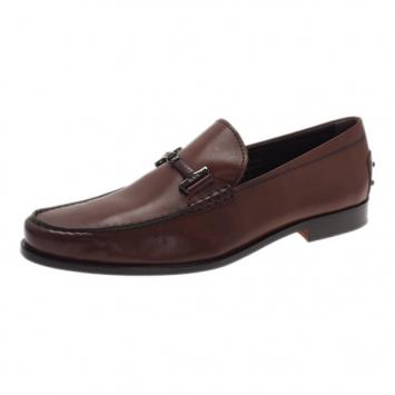 Pre Owned Tod's Brown Leather Horsebit Buckle Loafers Size 44.5