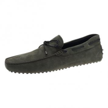 Pre Owned Tod's Dark Green Suede Bow Loafers Size 45