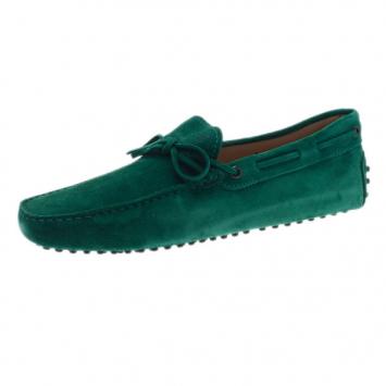 Pre Owned Tod's Forest Green Suede Bow Loafers Size 42