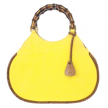 Gucci Yellow Bamboo and Woven Trim Hobo