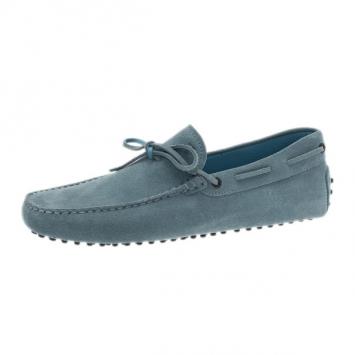 Pre Owned Tod's Sky Blue Suede Bow Loafers Size 42.5