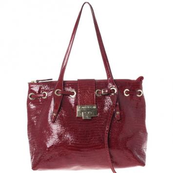 Jimmy Choo Red Lizard Embossed Patent Leather Rhea Shopper Tote Bag