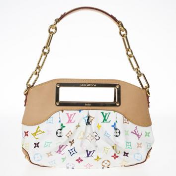 Louis Vuitton White Monogram Multicolor Coated Canvas 'Judy PM' Vintage Shoulder Bag
