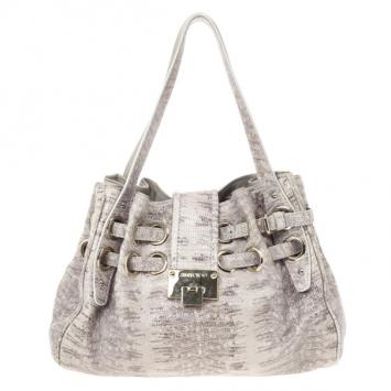 Jimmy Choo Grey Lizard Embossed Biker Ramona Tote 