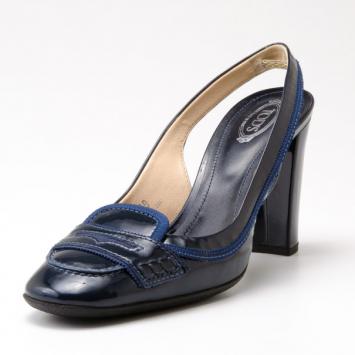 Tod's Blue Patent Leather 'Jodie' Penny Loafer Slingback Sandals Size 39