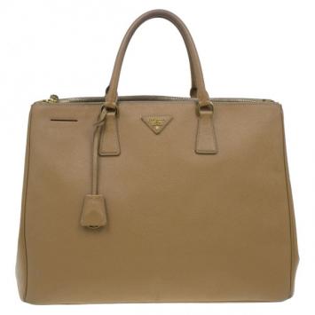 Prada Camel Brown Saffiano Large Double Zip Tote