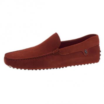 Pre Owned Tod’s for Ferrari Orange Suede Limited Edition Gommino Loafers Size 42