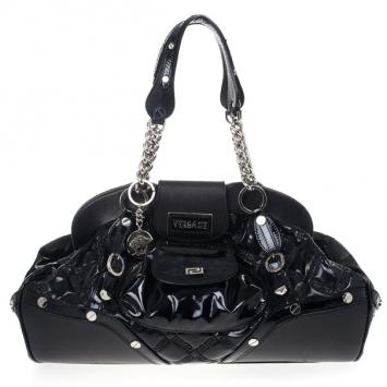 Versace Black Patent Chain Link Handle Satchel