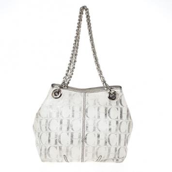 Carolina Herrera White Monogram Chain Handle Tote
