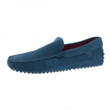 Pre Owned Tod’s for Ferrari Blue Suede Limited Edition Gommino Loafers Size 42