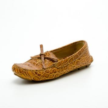 Prada Brown Croc Embossed Leather Loafers Size 37
