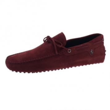 Pre Owned Tod's for Ferrari Maroon Suede Limited Edition Gommino Loafers Size 42.5