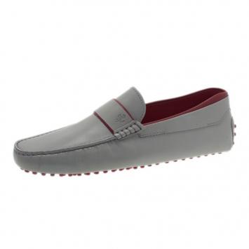 Pre Owned Tod's for Ferrari Grey Leather Gommino Loafers Size 43.5